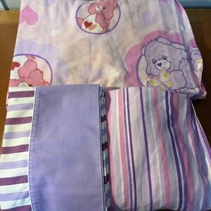 Vtg 2004 Care Bears Pink & Purple Twin Sheet Set 3 Piece